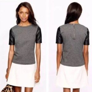 J. Crew Black Leather Sleeve Top Back Zipper